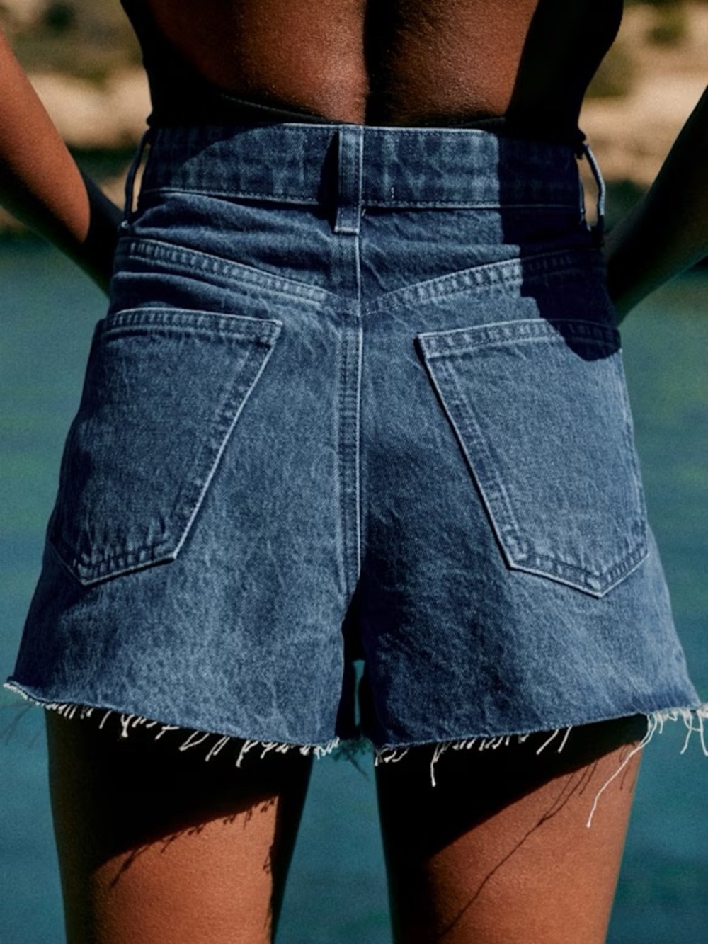 Sezane Blue High-Waist Denim Jean Shorts